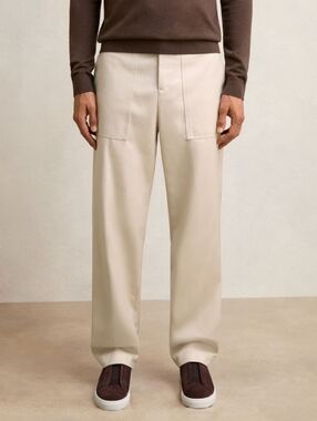 Reiss Ecru Preach Lyocell Cotton Wide Utility Pants Trousers Size 36